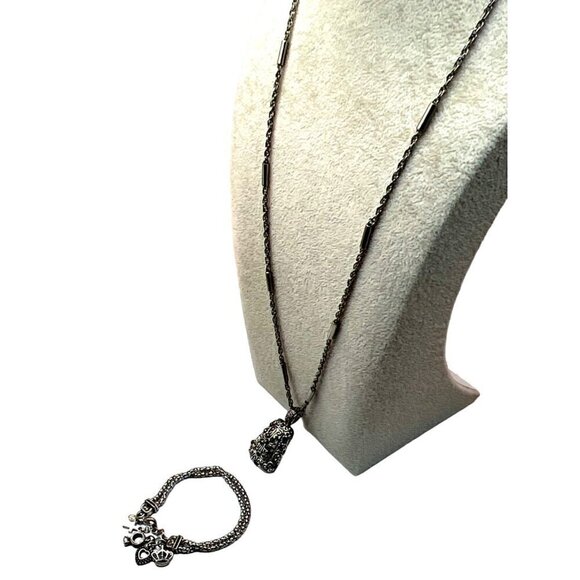 Vintage Silver Tone Charm Bracelet & Necklac Set   B41 - Picture 9 of 16